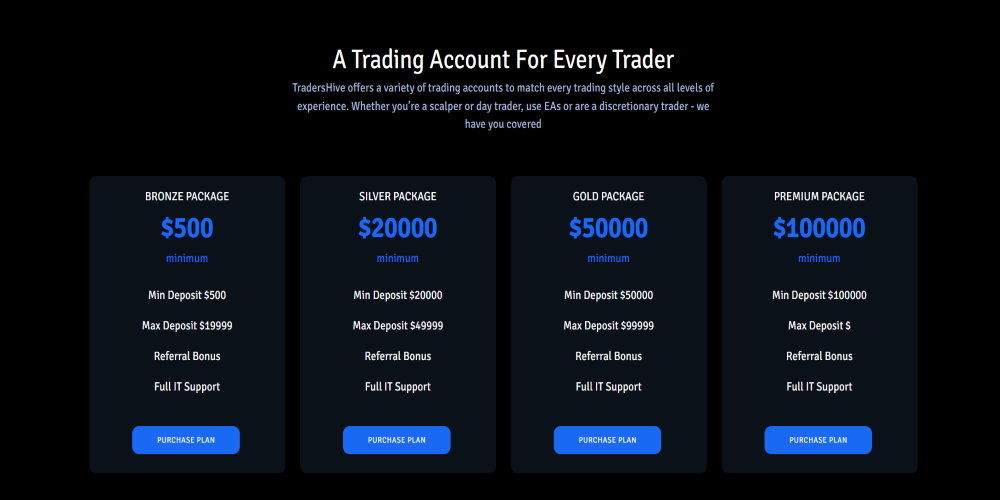 Live trading accounts offered by TradersHive