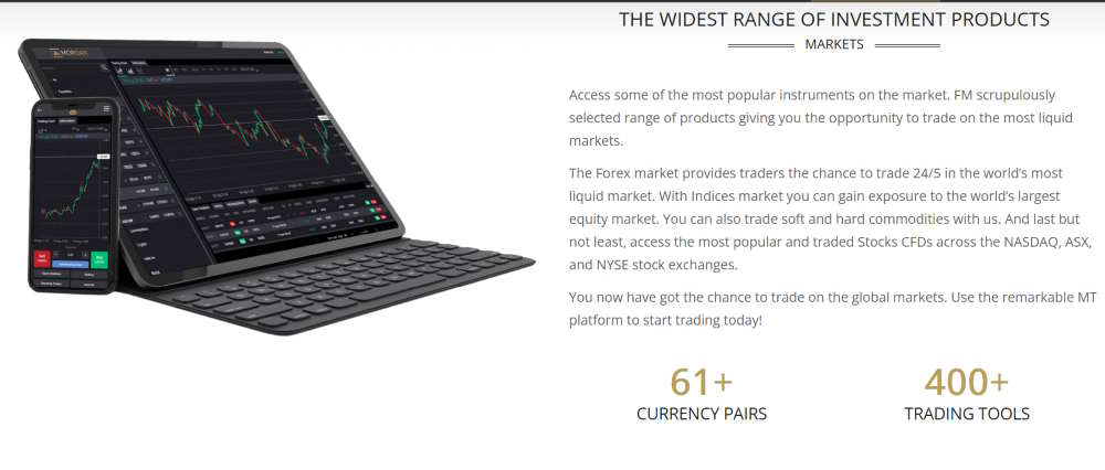 Available trading instruments at MorganFinance