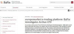 Bafin warning on EuropeMarket