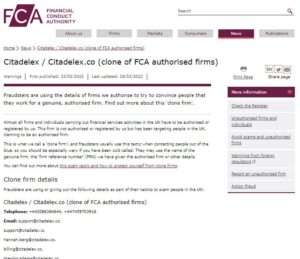 FCA warning on Citadelex