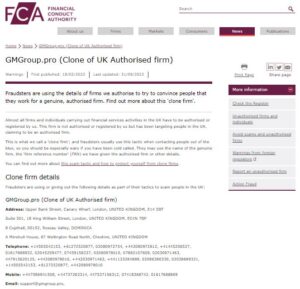FCA warning on GMGroup
