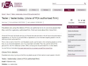 FCA warning on Tesler
